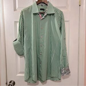 Jared Lang Button Down Shirt Green Pink Checkered Paisley Men's Size XXL Easter